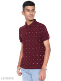 Cotton blend printed polo neck half sleeve men's t-shirt, vibrant design on display