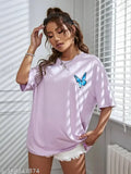 Purple oversized T-shirt with butterfly design on left chest