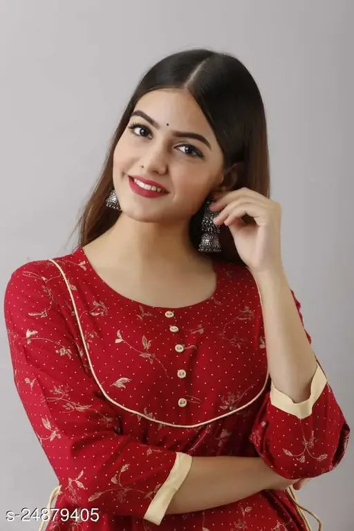 Red and white long kurta