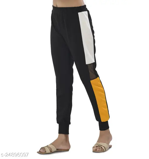 Anaghakart for women track pants - black and white, elastic waistband