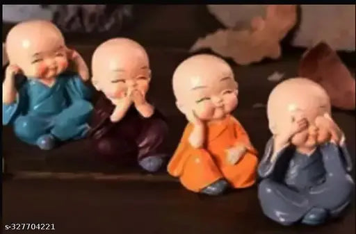Resin figurines: 4 piece baby monk set, charming Indian-origin collectibles for home decor