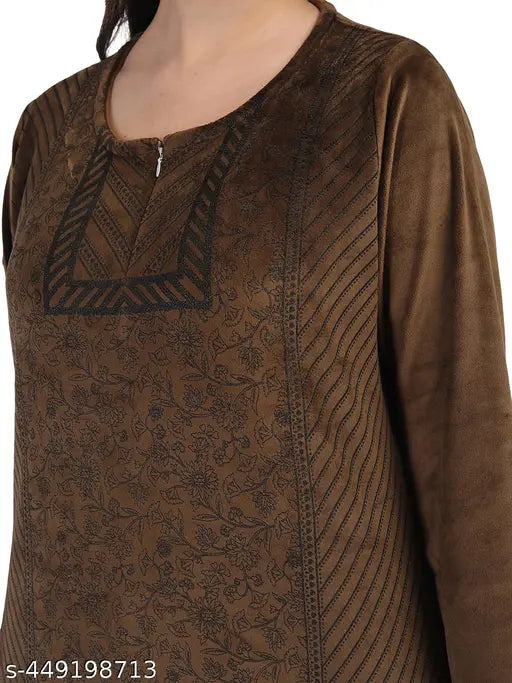 Duchess women's supersoft velvet printed nightsuit for winter wear - Indian-made luxurious, comfortable, and stylish velvet nightwear perfect for cozy nights