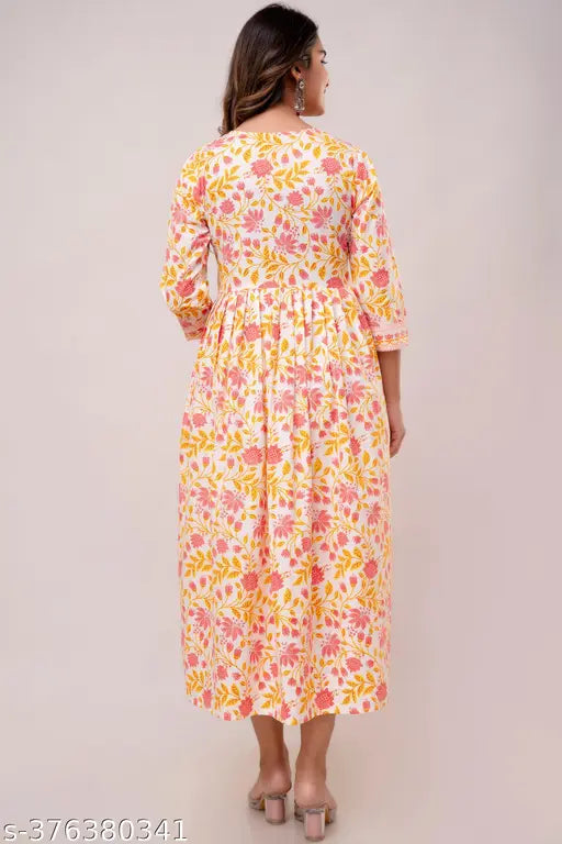 Printed long-sleeved anarkali kurta with floral pattern, for women