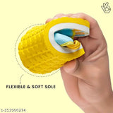 Yellow and blue flip flops with back support and adjustable strap, unisex