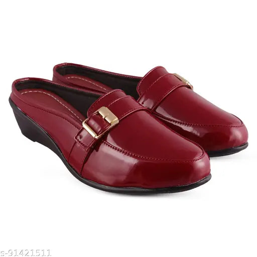 Synthetic women's and girls' versatile wedge heel mules, buckle fastening and back detail, comfortable ballet slippers from Krishna Enterprises