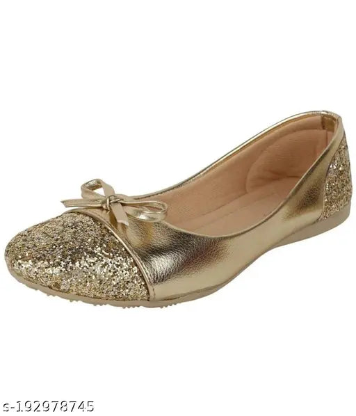 Golden synthetic leather lace-up ballerinas for women (sizes: IND-3, IND-4, IND-5, IND-6, IND-7, IND-8, IND-9), handmade in India