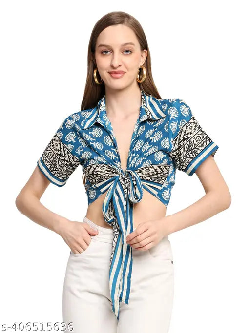 kanha exports Top with Short Bell Sleeves and Wrap Style, Multicolored, Oversized Fit