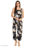Navy blue Georgette jumpsuit, printed floral design for women's summer fashion, sleeveless style