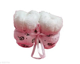 Soft pink fleece baby booties, 0-12 months