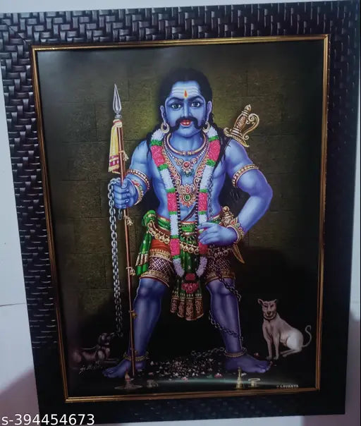 Synthetic resin 12x9-inch Indian indoor photo frame featuring Sangli Karuppu Swamy image