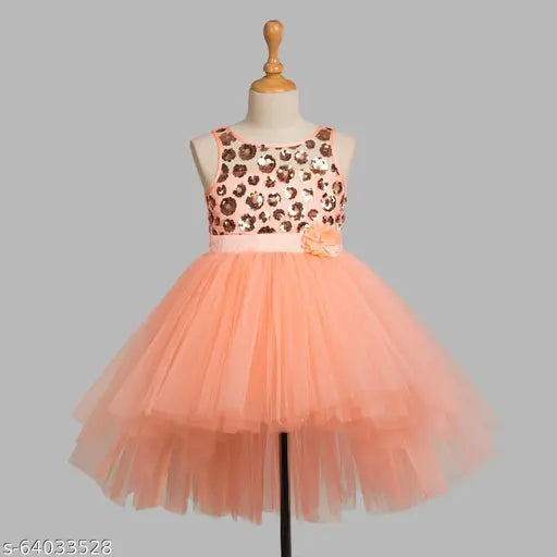 Peach hi-low net dress, embellished, girls party wear for 10-11 years old, India origin