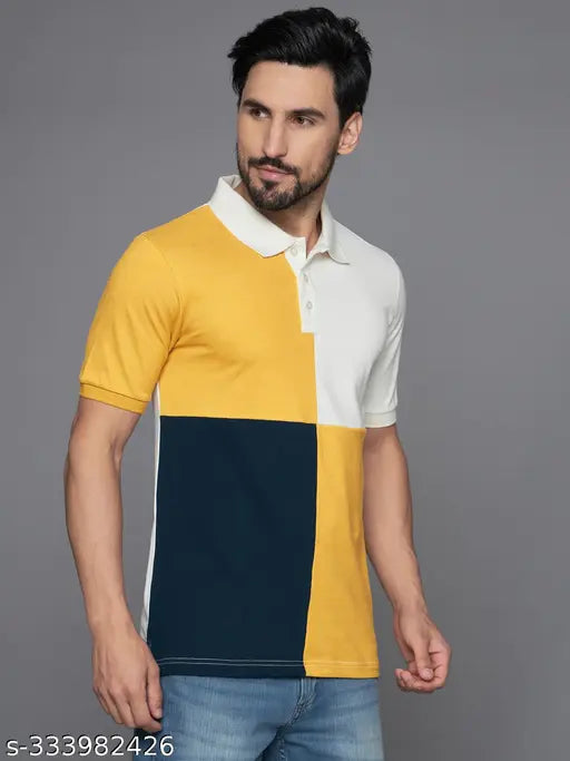 THE DRY STATE Men's Colorblocked Polo Multicolor Tshirts