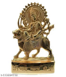Handcrafted golden Durga Maa statue, Indian metal god idol for worship (11cm x 7cm)
