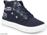 Black and white high-top sneakers with blue laces