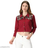 Stylish cotton blend twill jacket with printed net pattern for women, single piece on hanger in latest design - size S (34in bust, 18in length)