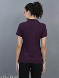 Purple cotton blend solid polo neck t-shirts pack of 3 for women's athleisure, India origin