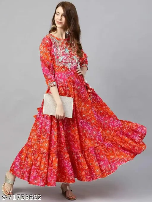 Woman in red floral embroidered kameez