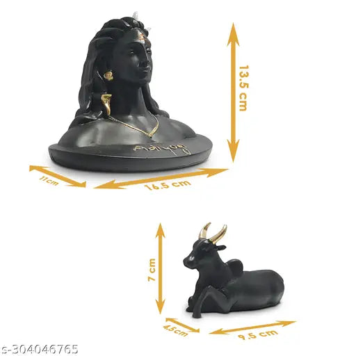 Resin Adiyogi With Nandi sculpture, ideal for home decor and car dashboard. Handcrafted Indian Mahadev Murti with positive vibes, measures 16.5cm x 13.5cm x 11cm