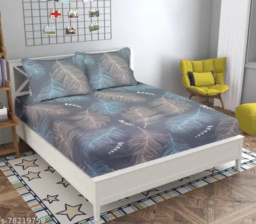Light Grey premium cotton elastic fitted bedsheets for double bed (78x72+10), supersoft 180 TC, ideal for summer, Breathable & Wrinkle Free