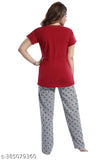 Printed hosiery t-shirt night suit for women, ideal for sleepwear/loungewear. Relaxed, oversized fit." (108 characters)