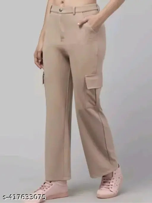 Solid cotton blend cargo pants for women - stylish, new, and size-inclusive from India