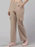 Solid cotton blend cargo pants for women - stylish, new, and size-inclusive from India
