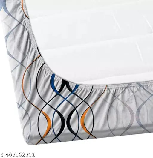 Cotton, superfine abstract-print Afelix double bedsheet (King size, 200 TC elastic fitted), suitable for 6" mattresses with 2 pillow covers, ideal for adults in summer