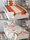 Aone Branded Prime collections Super Soft 2 Single Fitted (Elastic) Cotton Bedsheet with 2 Pillow Covers, 60X90 Inch, Multi-colored, Machine Washable, Breathable & Moisture-wicking, Ideal for AC Room Decor