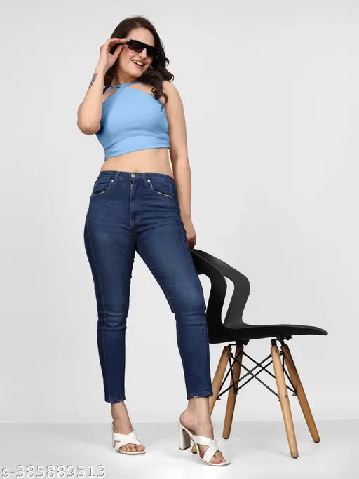 Solid cotton women's sky sleeveless tank top, stylish comfort for everyday wear