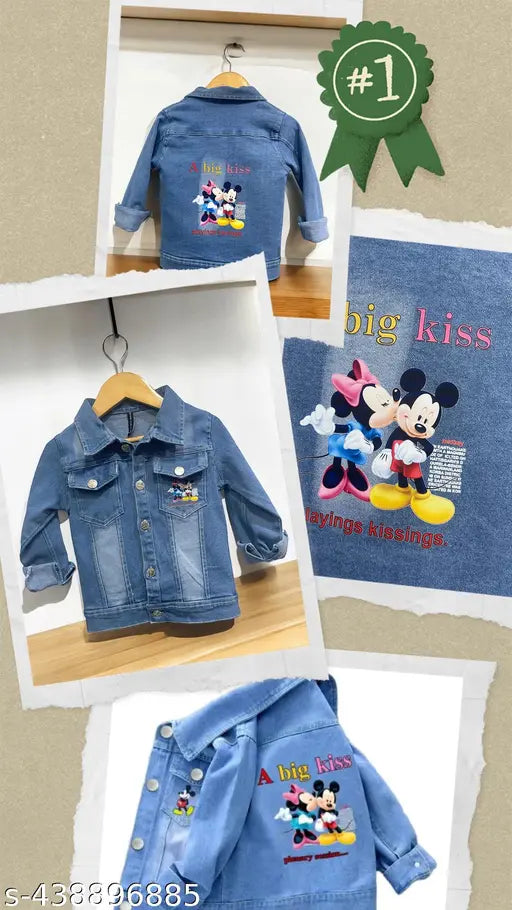 Big mckay kiss denim jacket, blue jean material, zip closure