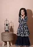 Baby Black Anarkali Rayon Top with Embroidered Dupatta, Sharara bottom for kids (5-6yrs, 7-8yrs, 9-10yrs, 11-12yrs), Indian ethnic wear