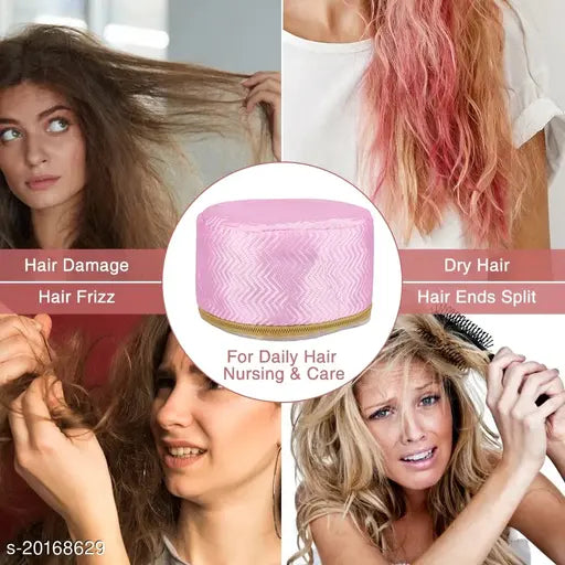 A collage of close-ups showing hair care tools, with a prominent pink hair mask and dryer brush in focus