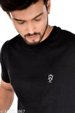 Black cotton round neck t-shirt for men, solid design and short sleeves