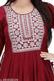 Soft cotton blend Naira cut kurta, three-quarter sleeves, solid pattern. Ideal for casual occasions, knee length. Crafted in India, comfortable for all-day wear