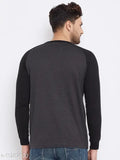 Charcoal colorblocked cotton blend t-shirt for men, long sleeves, solid pattern by Bishop Cotton