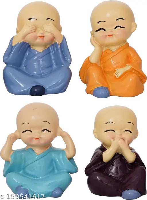 Cute baby monk statue set, handcrafted with laughing expressions, 5cm miniature size for home decor or car dashboard, suitable as a thankfulness, anniversary, Easter, birthday, or wedding gift