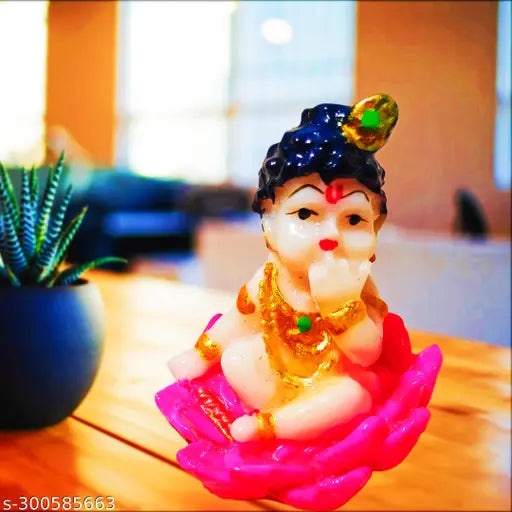High-quality polyresin Krishna idol, 5cm tall, perfect for car dashboard or home decor, intricately detailed with traditional Indian artistry