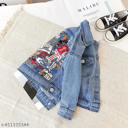 BOYS MULTI TASKING PRINTED DENIM JACKET