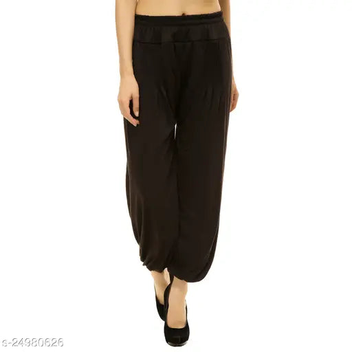 Black casual women's pants with an elastic waistband
