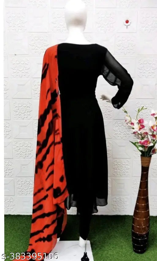 Georgette party wear, long-sleeved flared anarkali dress in solid color for women, ideal for summer seasons, made in India (S: 36in bust, 48in length)