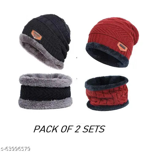 Soft wool and fur winter cap set with neck scarf for unisex, self-design, super warm, stylish, durable, China origin