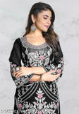 Floral embroidered Georgette and crepe Pakistani kurta-pant suit set, full sleeve stitched top with white pant. (1pc Kurta, 1pc pant) New designer embroidery work, three-quarter sleeves. Indian origin