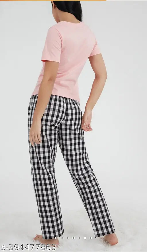 Cotton checkered women's pajamas