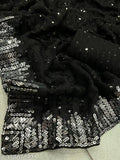 Sequined black georgette saree with intricate design, heavy concept, and sequin work blouse