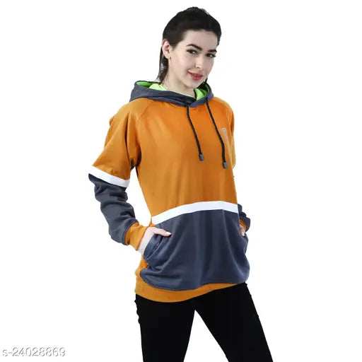 Indian cotton blend women's full sleeve hoodie, solid color, kangaroo pocket design