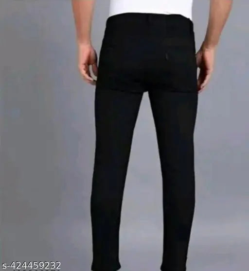 Stylish Men's black denim jeans, solid pattern, versatile wardrobe essential