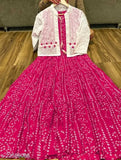 Pink extra-size ankle length Anarkali Kurta with Shifli Jacket, rayon fabric, printed pattern, trendy plus size Indian ethnic wear