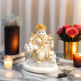 Marble Durga Maa murti for car dashboard - Detailed God Idol of Durga Mata with 9 forms, stands on a tiger, handcrafted, Indian origin. (10cm x 8cm x 5cm)