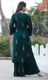 Green rayon kurta and sharara with floral print