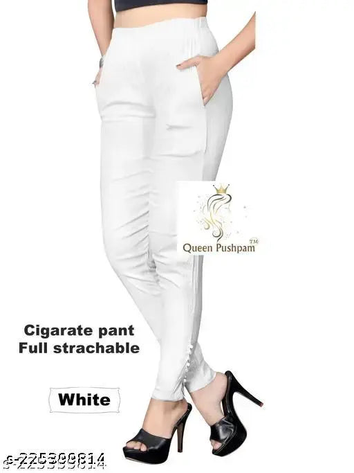 High quality white cigarette pants, slim fit, full length
